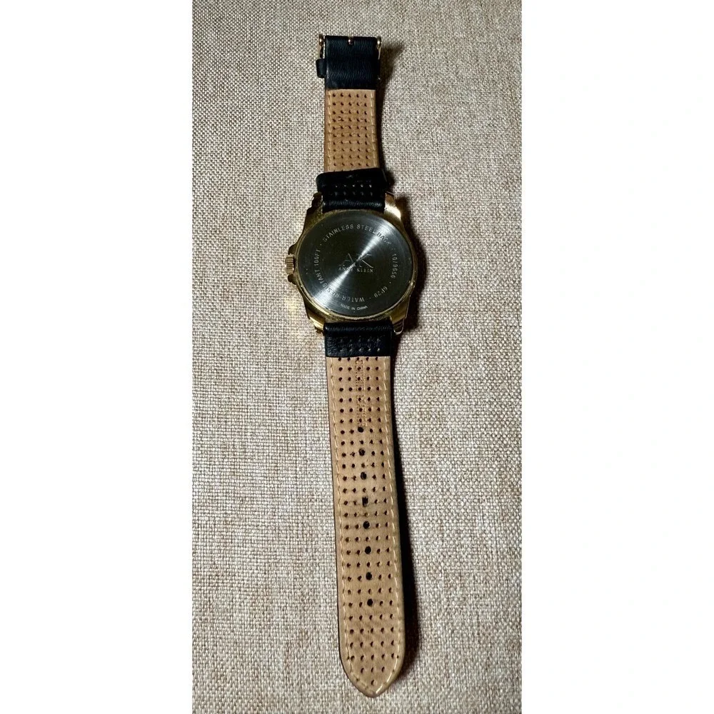 Anne Klein Watch Womens‎ 10/9656 Black Gold Multi-function Leather Strap